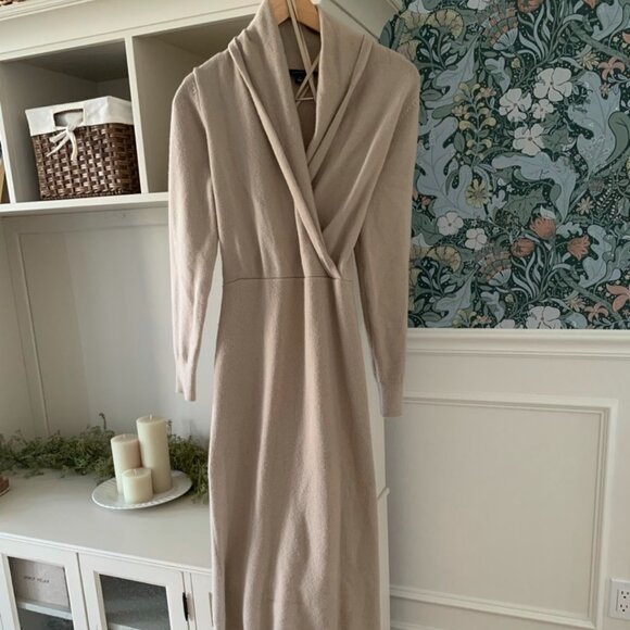Ann Taylor Shawl Neck Sweater Dress Tan M - Picture 2 of 6